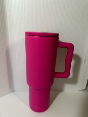 Insulated Travel Mug with Handle - Hot Pink